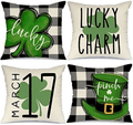 Buffalo Plaid St Patricks Day Pillow Covers 18X18 Set of 4 St Patricks Day Decorations for Home Shamrock Lucky Charm St Patricks Decorative Throw Pillows Farmhouse St Patricks Day Decor A470-18 Arts & Entertainment > Party & Celebration > Party Supplies AENEY Green 18 x 18-Inch 