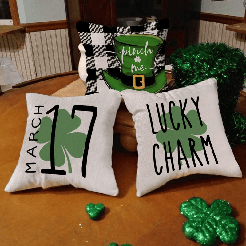 Buffalo Plaid St Patricks Day Pillow Covers 18X18 Set of 4 St Patricks Day Decorations for Home Shamrock Lucky Charm St Patricks Decorative Throw Pillows Farmhouse St Patricks Day Decor A470-18 Arts & Entertainment > Party & Celebration > Party Supplies AENEY   