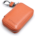 Buffway Car Key case,Genuine Leather Car Smart Key Chain Keychain Holder Metal Hook and Keyring Zipper Bag for Remote Key Fob - Black  Buffway Brown  