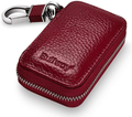 Buffway Car Key case,Genuine Leather Car Smart Key Chain Keychain Holder Metal Hook and Keyring Zipper Bag for Remote Key Fob - Black  Buffway Cherry  