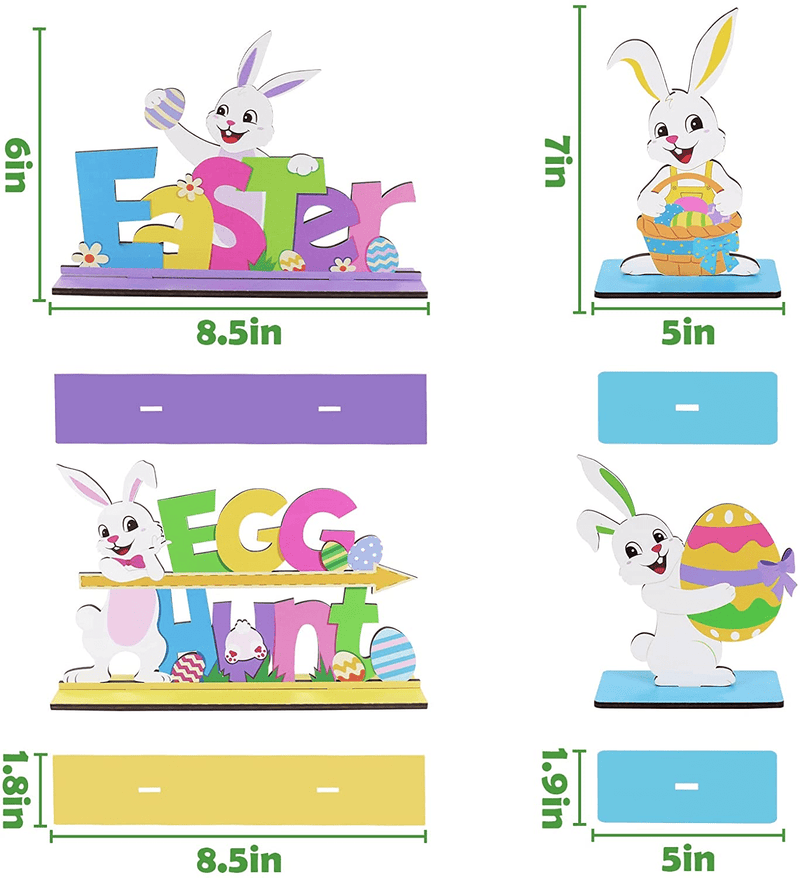 Bunny Chorus 4 Pcs Happy Easter Decorations Wooden Table Sign Spring Tabletop Centerpiece Signs Egg Hunt Ornaments Easter Holiday Party Décor for Gift Dining Room Table Indoor Outdoor Garden Yard Lawn Home & Garden > Decor > Seasonal & Holiday Decorations Bunny Chorus   