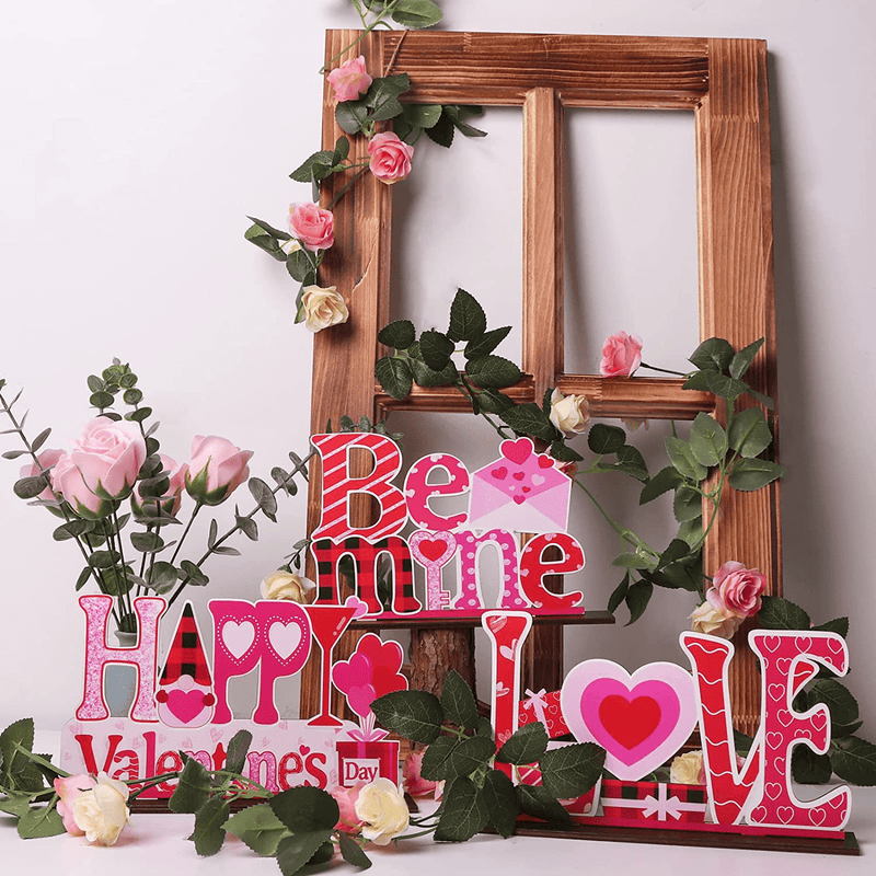 Bunny Chorus 4 Pcs Valentine'S Day Decorations Love Wooden Table Sign, Romantic Tabletop Centerpiece Signs Ornaments for Gift Dining Room Table Wedding Anniversary Party Supplies Décor Tray Decor Home & Garden > Decor > Seasonal & Holiday Decorations Bunny Chorus   