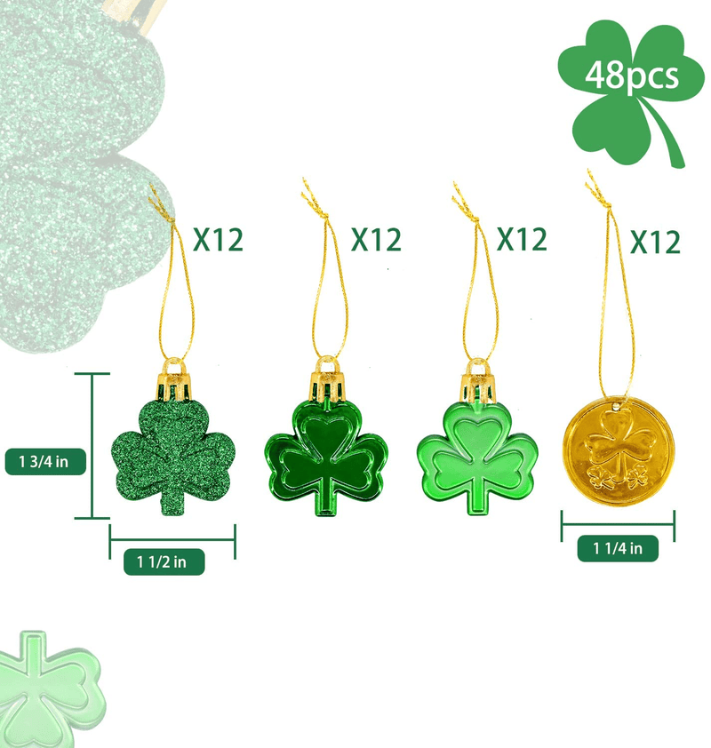 Bunny Chorus 48Pcs St Patricks Day Decorations Shamrock Ornaments and Gold Coins for Tree, Good Luck Clover Coins Hanging Decorations for Home School Office Irish Festival Party Supplies, 4 Style