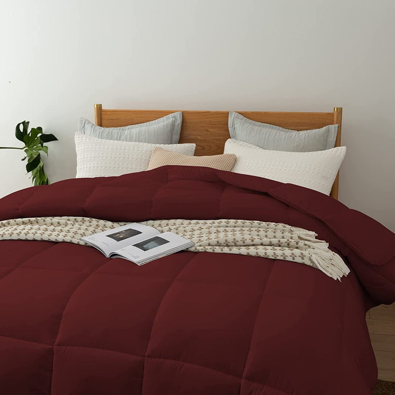 Burgandy down Alternative Comforter King Size All Season Duvet Insert, with Ultra Soft Double Brushed Microfiber Quilt Cover, Baffled Box Stitched Comforter with 8 Tabs,106X90 Inches