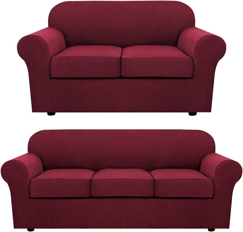 Burgundy Sofa Covers for 3 Cushion Couch Bundles Loveseat Covers for 2 Cushion Couch Home & Garden > Decor > Chair & Sofa Cushions H.VERSAILTEX   