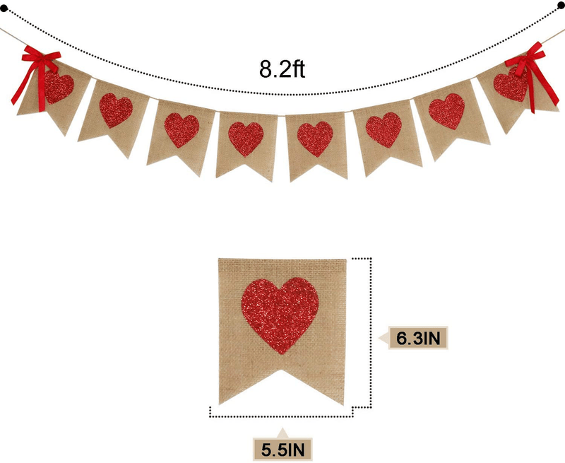 Burlap Heart Banner Garland | Red Glitter Heart | Valentine'S Day Decorations| Rustic Valentines Decor | Valentines Burlap Banner | Wedding Anniversary Birthday Party Decorations Supplies Arts & Entertainment > Party & Celebration > Party Supplies Partyprops   