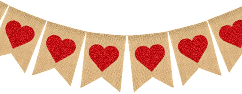 Burlap Heart Banner Garland Valentines Day Decoration Red Glittery Heart Banner with Bow Valentines Banner for Wedding Anniversary Baby Shower Bridal Shower Birthday Party Decorations Supplies Arts & Entertainment > Party & Celebration > Party Supplies XIANMU   