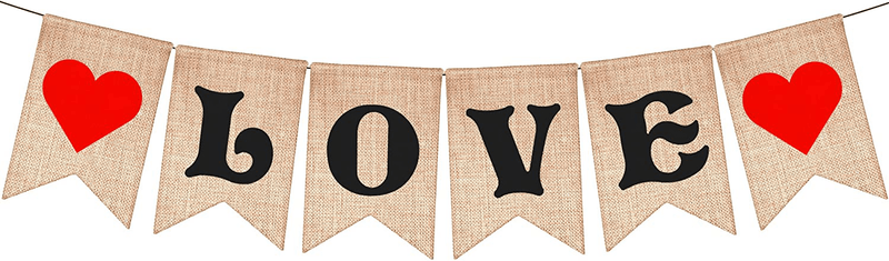 Burlap Love Banner for Valentines Day Decorations - No DIY, 7X5 Inch Burlap Banner | Happy Valentines Day Banner | Valentines Banner for Fireplace | Love You Banner for Anniversary, Wedding, Proposal Home & Garden > Decor > Seasonal & Holiday Decorations KatchOn   