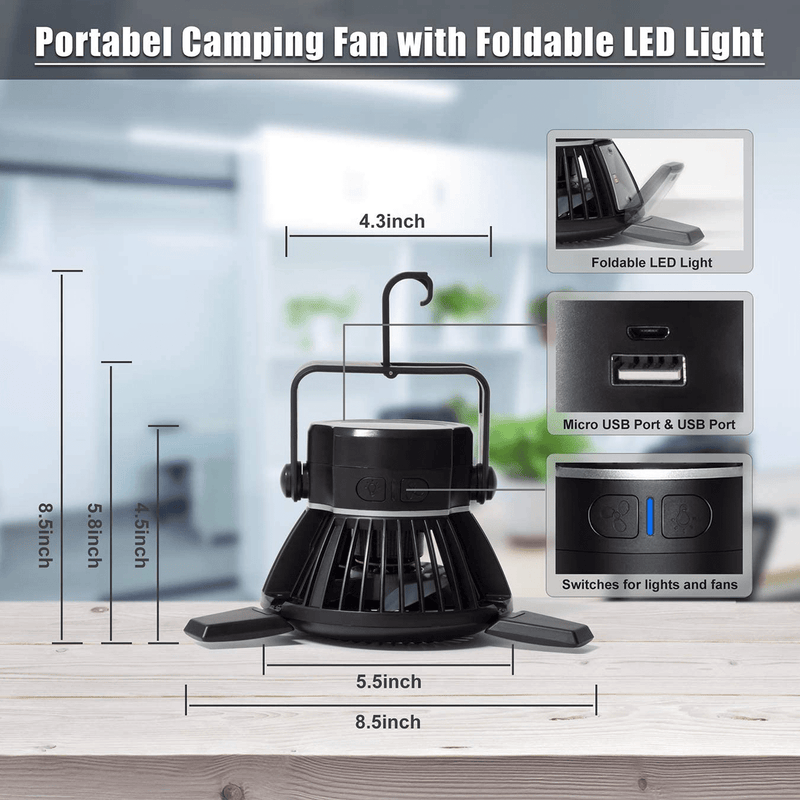 Busypiggy Solar Camping Fan with LED Lantern, Portable Tent Fan with Hanging Hook, Rechargeable USB Desk Fan for Home, Office, Tent, Car, Emergency Outages (4000Mah, 40 Hours Max Working Time) Sporting Goods > Outdoor Recreation > Camping & Hiking > Tent Accessories BUSYPIGGY   