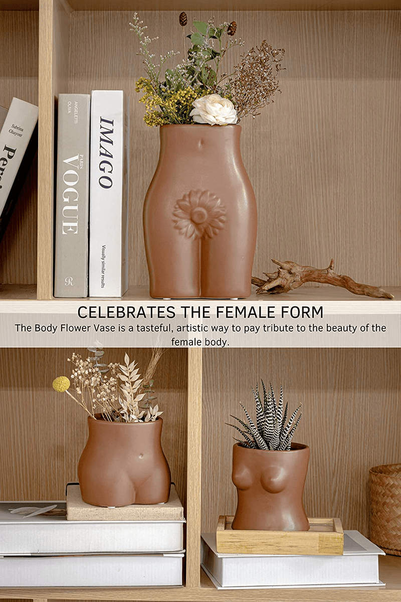 Butt Planter, Body Vase Female Form, Booty Flower Vases w/ Drainage Plug [Speckled Matte Brown Ceramic] Cheeky Sculpture Unique Modern Boho Home Decor Plant Pot, Feminist Cute Minimalist Small Accent Home & Garden > Decor > Seasonal & Holiday Decorations BASE ROOTS   