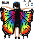 Butterfly Wings for Girls, Blue Rainbow Halloween Costumes with Mask, Antenna Headband, Butterfly Head Clips