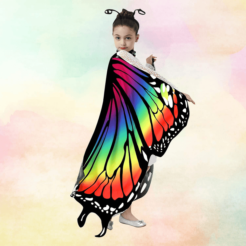 Butterfly Wings for Girls, Blue Rainbow Halloween Costumes with Mask, Antenna Headband, Butterfly Head Clips Apparel & Accessories > Costumes & Accessories > Costumes Tibeha   