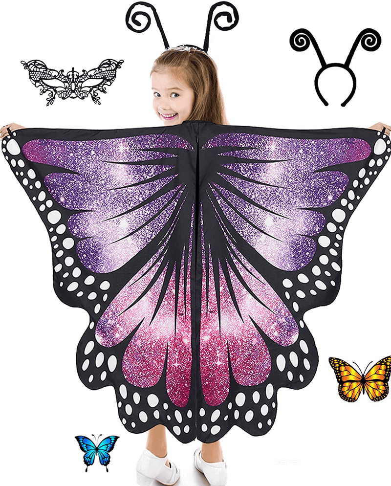 Butterfly Wings For Girls Butterfly Halloween Costume For Girls Butterfly Fairy Wings Shawl with Mask and Antenna Headband Apparel & Accessories > Costumes & Accessories > Costumes HozHoy Starry Purple  