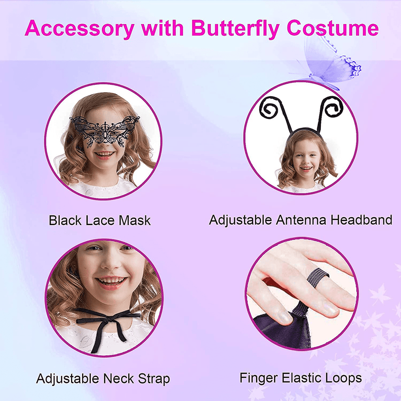 Butterfly Wings For Girls Butterfly Halloween Costume For Girls Butterfly Fairy Wings Shawl with Mask and Antenna Headband Apparel & Accessories > Costumes & Accessories > Costumes HozHoy   