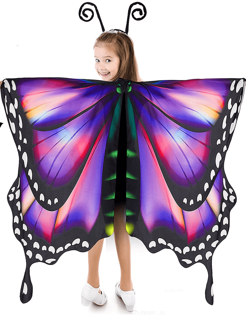 Butterfly Wings For Girls Butterfly Halloween Costume For Girls Butterfly Fairy Wings Shawl with Mask and Antenna Headband Apparel & Accessories > Costumes & Accessories > Costumes HozHoy Butterfly Purple  