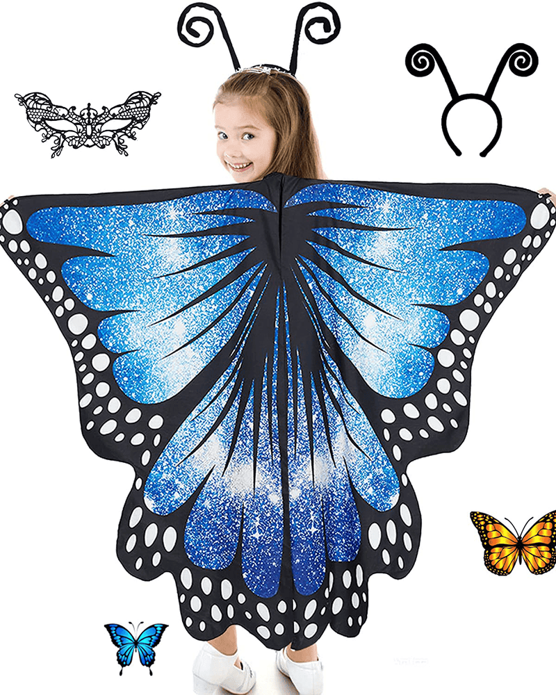 Butterfly Wings For Girls Butterfly Halloween Costume For Girls Butterfly Fairy Wings Shawl with Mask and Antenna Headband Apparel & Accessories > Costumes & Accessories > Costumes HozHoy Starry Blue  