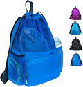 ButterFox Large Swimming Equipment Mesh Bag Drawstring Swim Gym Backpack with Separated Waterproof Dry Compartments, Dry and Wet Separated Sporting Goods > Outdoor Recreation > Boating & Water Sports > Swimming ButterFox Blue  