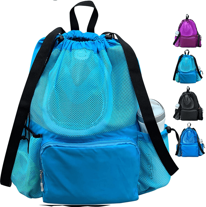 ButterFox Large Swimming Equipment Mesh Bag Drawstring Swim Gym Backpack with Separated Waterproof Dry Compartments, Dry and Wet Separated