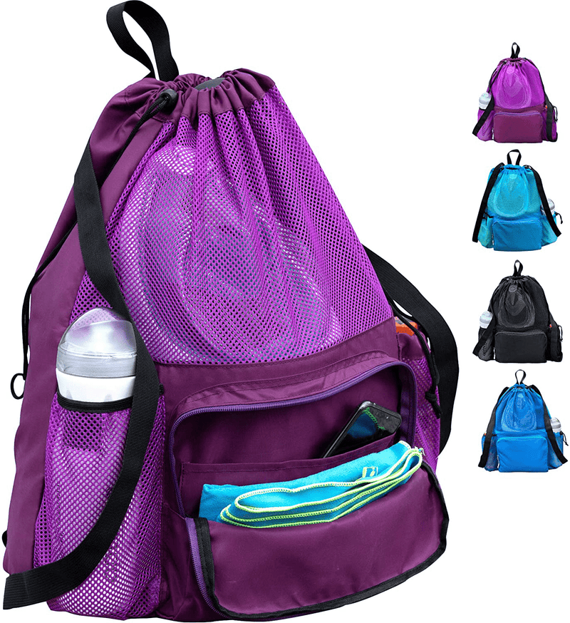ButterFox Large Swimming Equipment Mesh Bag Drawstring Swim Gym Backpack with Separated Waterproof Dry Compartments, Dry and Wet Separated Sporting Goods > Outdoor Recreation > Boating & Water Sports > Swimming ButterFox Purple  
