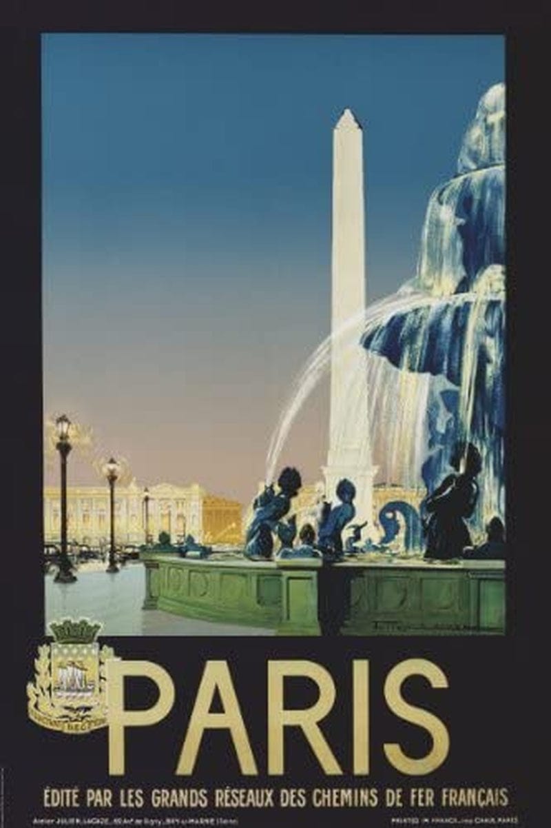 Buyartforless Paris 24X36 Art Print Poster Travel Poster Vintage Paris Fountain Beautiful City Home & Garden > Decor > Artwork > Posters, Prints, & Visual Artwork buyartforless   