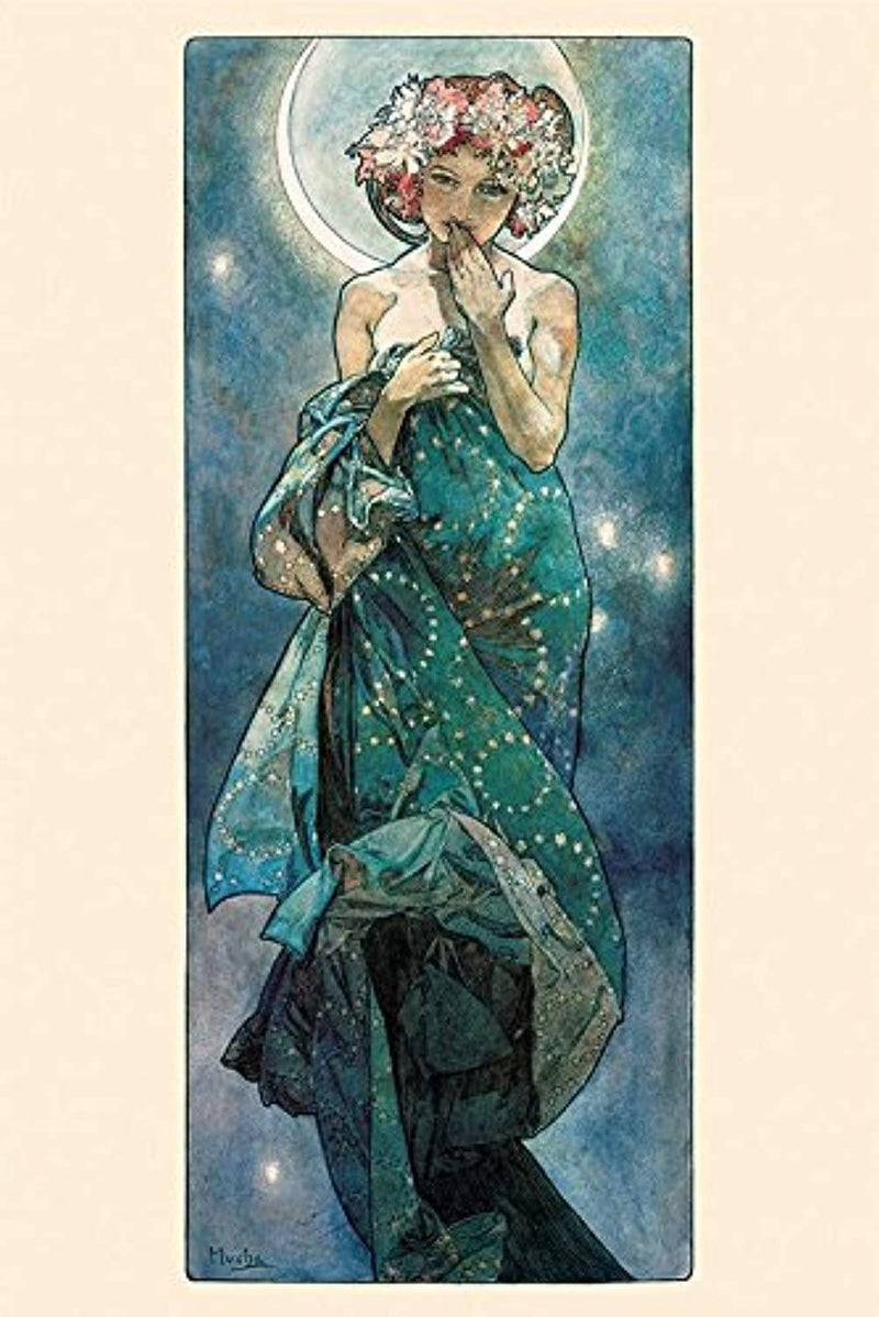 Buyartforless the Moon by Alphonse Mucha 36X24 Art Print Poster Art Nouveau Period Famous Painting Illustration Art Nouveau Mystical Home & Garden > Decor > Artwork > Posters, Prints, & Visual Artwork buyartforless   