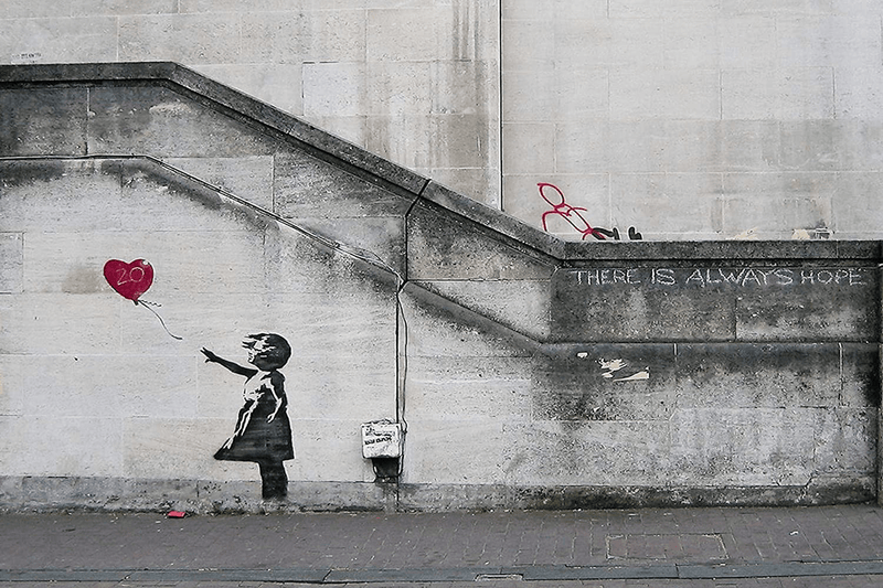 Buyartforless There Is Always Hope Balloon Girl by Banksy 36X24 Art Poster Print, Grey, Black, Red