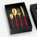 Buyer Star Flatware Set, 20-Piece Stainless Steel Silverware Cutlery Set Service for 5, Red Handle Gold Dishes Dinnerware Set with Gift Box, Mirror Finish Home & Garden > Kitchen & Dining > Tableware > Flatware > Flatware Sets Buyer Star Red and Gold  