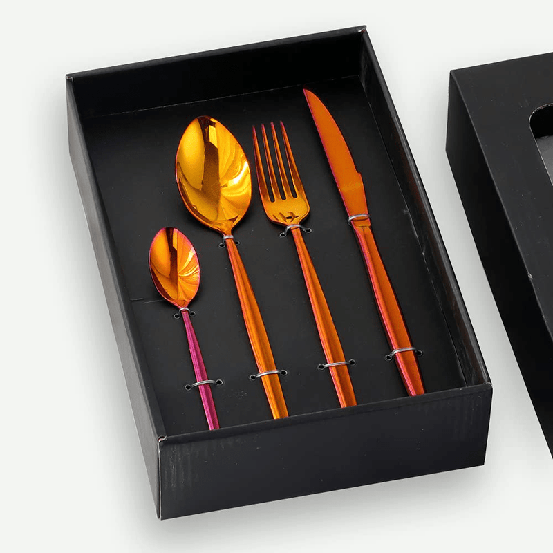 Buyer Star Flatware Set, 20-Piece Stainless Steel Silverware Cutlery Set Service for 5, Red Handle Gold Dishes Dinnerware Set with Gift Box, Mirror Finish Home & Garden > Kitchen & Dining > Tableware > Flatware > Flatware Sets Buyer Star Rainbow Red  