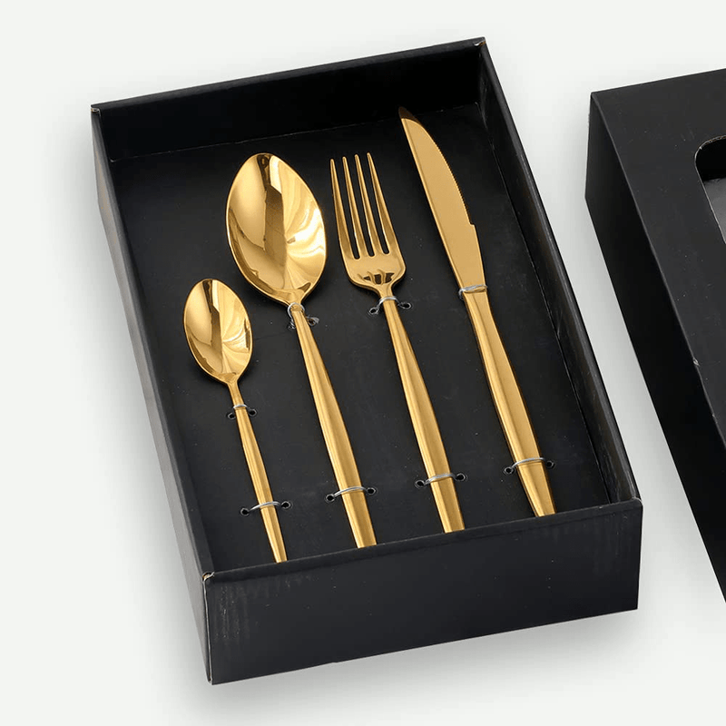 Buyer Star Flatware Set, 20-Piece Stainless Steel Silverware Cutlery Set Service for 5, Red Handle Gold Dishes Dinnerware Set with Gift Box, Mirror Finish Home & Garden > Kitchen & Dining > Tableware > Flatware > Flatware Sets Buyer Star Gold  