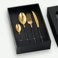 Buyer Star Flatware Set, 20-Piece Stainless Steel Silverware Cutlery Set Service for 5, Red Handle Gold Dishes Dinnerware Set with Gift Box, Mirror Finish Home & Garden > Kitchen & Dining > Tableware > Flatware > Flatware Sets Buyer Star Balck and Gold  