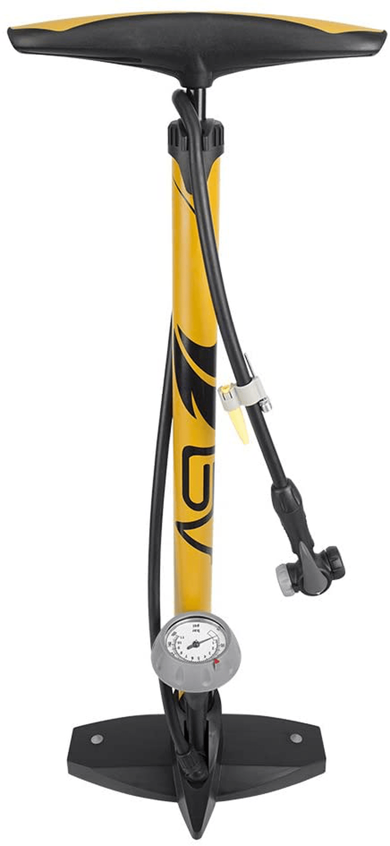 BV Bicycle Ergonomic Bike Floor Pump with Gauge & Smart Valve Head, 160 psi, Automatically Reversible Presta and Schrader Sporting Goods > Outdoor Recreation > Cycling > Bicycles BV Dark Yellow  
