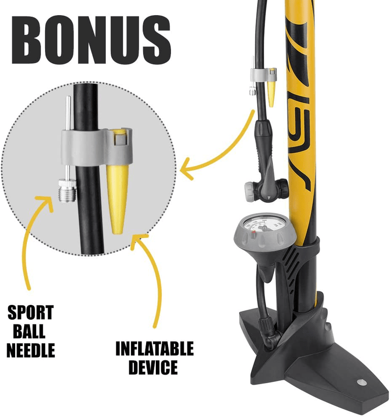 BV Bicycle Ergonomic Bike Floor Pump with Gauge & Smart Valve Head, 160 psi, Automatically Reversible Presta and Schrader Sporting Goods > Outdoor Recreation > Cycling > Bicycles BV   