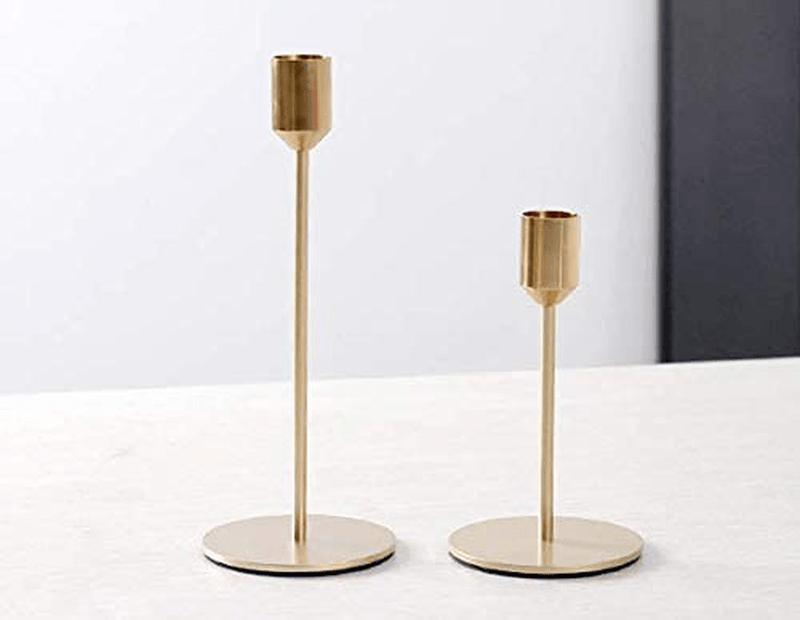 BWRMHME New Modern Metal Gold Candlestick Holders Wedding Decoration Skinny Tapered Candlestick Holder Home Decor Bar Party Candle Holders (S+L) Home & Garden > Decor > Home Fragrance Accessories > Candle Holders gentletime   