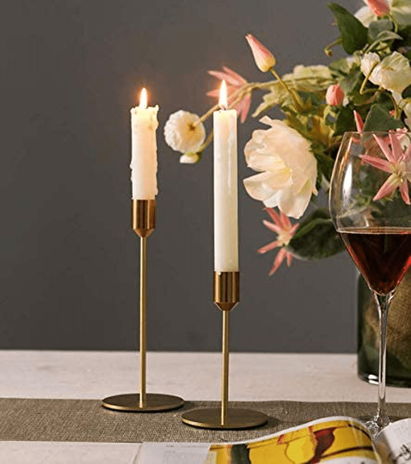 BWRMHME New Modern Metal Gold Candlestick Holders Wedding Decoration Skinny Tapered Candlestick Holder Home Decor Bar Party Candle Holders (S+L) Home & Garden > Decor > Home Fragrance Accessories > Candle Holders gentletime   