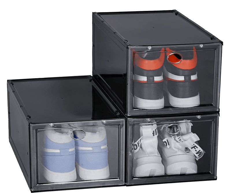 BYFU 3 Pack Shoe Organizer Stackable, Plastic Shoe Storage Box Sneaker Box for Men Women Shoe, Shoe Container (Black) Furniture > Cabinets & Storage > Armoires & Wardrobes BYFU   