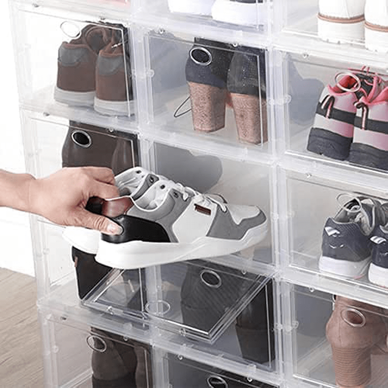 BYFU 3 Pack Shoe Organizer Stackable, Plastic Shoe Storage Box Sneaker Box for Men Women Shoe, Shoe Container (Black) Furniture > Cabinets & Storage > Armoires & Wardrobes BYFU   