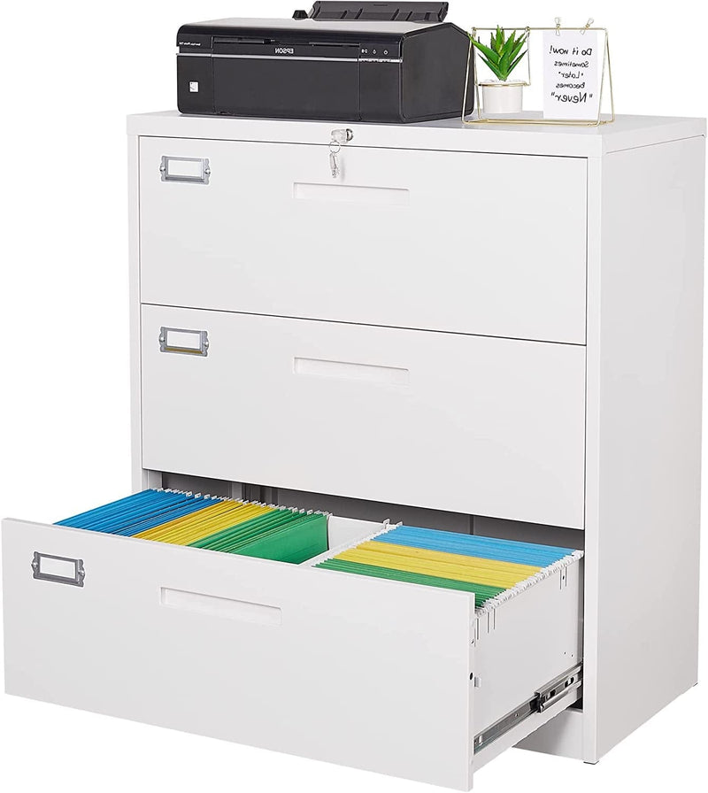 BYNSOE 4 Drawer File Cabinet with Lock Metal Lateral File Storage Cabinet Office Home Steel Lateral File Cabinet for A4 Legal/Letter Size Wide File Cabinet Locked,Assembly Required (4 Drawer, White) Home & Garden > Household Supplies > Storage & Organization BYNSOE White 3 Drawer 