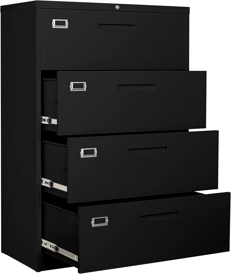 BYNSOE 4 Drawer File Cabinet with Lock Metal Lateral File Storage Cabinet Office Home Steel Lateral File Cabinet for A4 Legal/Letter Size Wide File Cabinet Locked,Assembly Required (4 Drawer, White) Home & Garden > Household Supplies > Storage & Organization BYNSOE Black 4 Drawer 