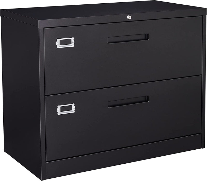 BYNSOE File Cabinet with Lock 2 Drawer Vertical File Cabinets for Legal/Letter A4 Size Metal Filing Storage Cabinet for Office Home Requires Assembly (2 Drawers, Black)