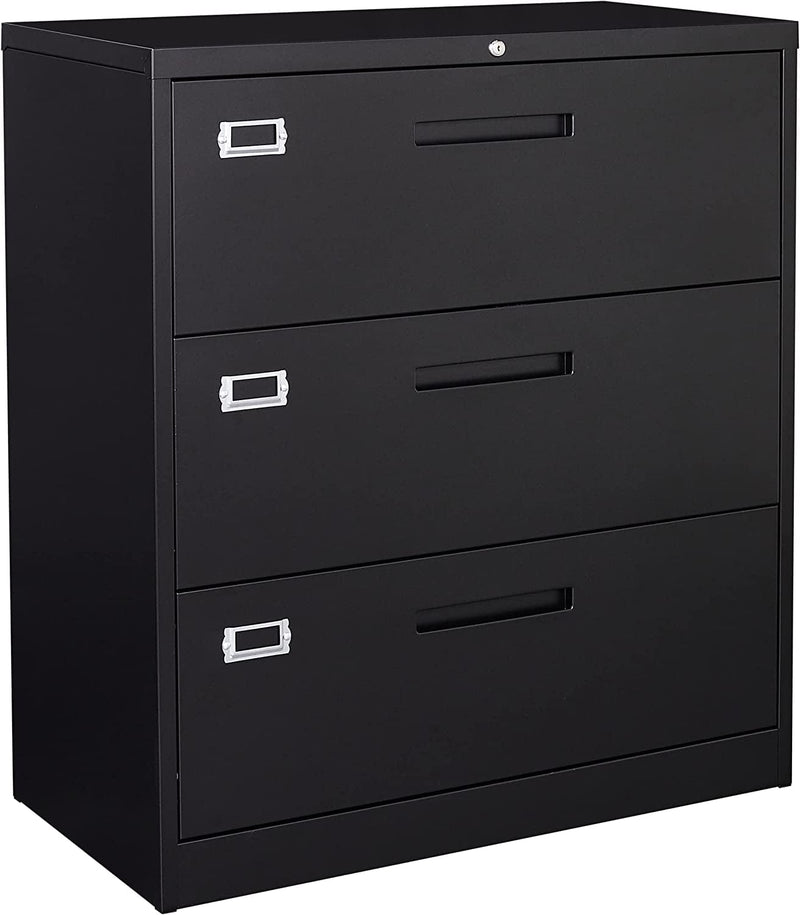 BYNSOE File Cabinet with Lock 2 Drawer Vertical File Cabinets for Legal/Letter A4 Size Metal Filing Storage Cabinet for Office Home Requires Assembly (2 Drawers, Black)