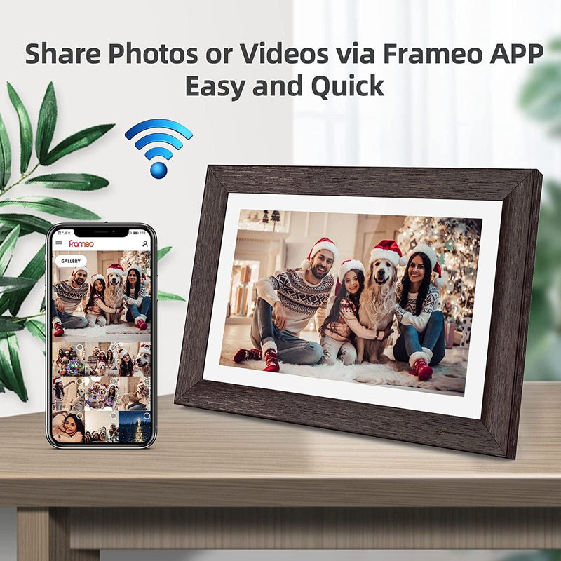 BYYBUO 10.1 Inch Wifi Digital Photo Frame, 1280 * 800 IPS Touch Screen Digital Picture Frame,16G-Walnut,Share Photos or Videos via Frameo APP, Gift for Friends and Family