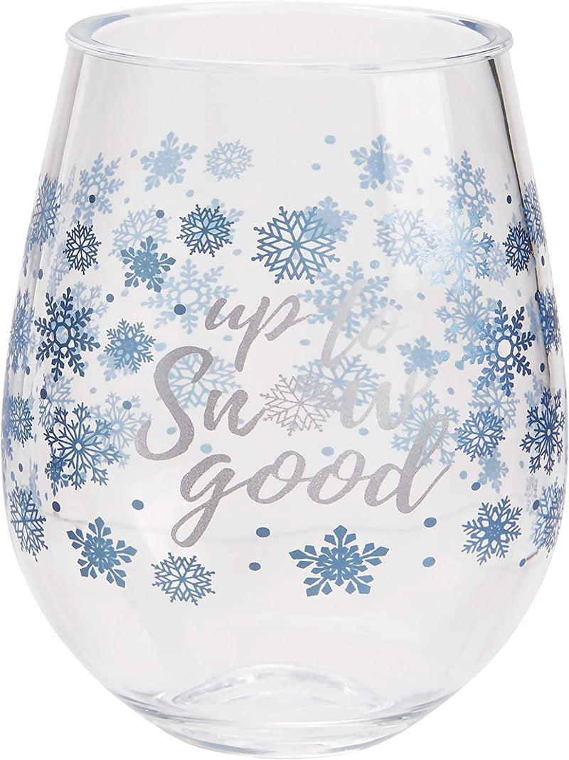 C.R. Gibson QWG2O-22632 up to Snow Good Acrylic Stemless Wineglass for Christmas Parties and Celebrations, 12 Fl. Oz.