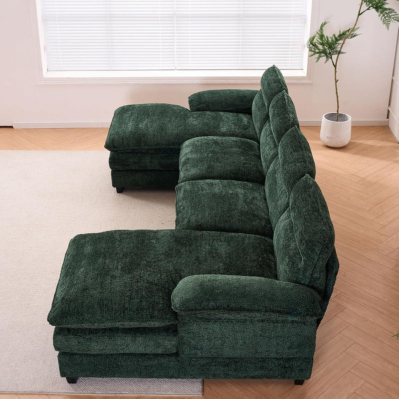 Chenille U Shaped Modular Sectional Sofa,6 Seat Couch 8 Deap Seats Corne, Oversized Convertible Upholstery,Symmetrical Sofa Cloud Couches with Double Chaise for Living Room Apartment (Green)