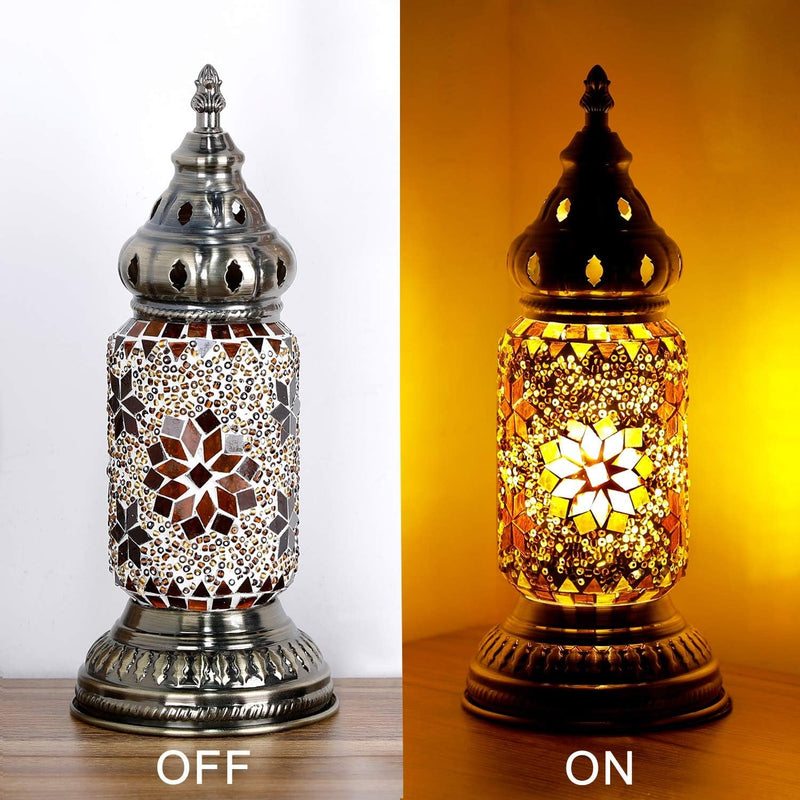 ANTON Turkish Table Lamp Mosaic Glass Decorative Room Desk Lamp Night Light with Bronze for Bedroom Living Room Moroccan Tiffany Style