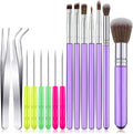 15 Pieces Cake Decorating Tool Set Include Cookie Decoration Brushes Cookie Scriber Needles Sugar Stir Needles Elbow and Straight Tweezers for Cookie Cake Fondant Decoration Supplies(Purple)