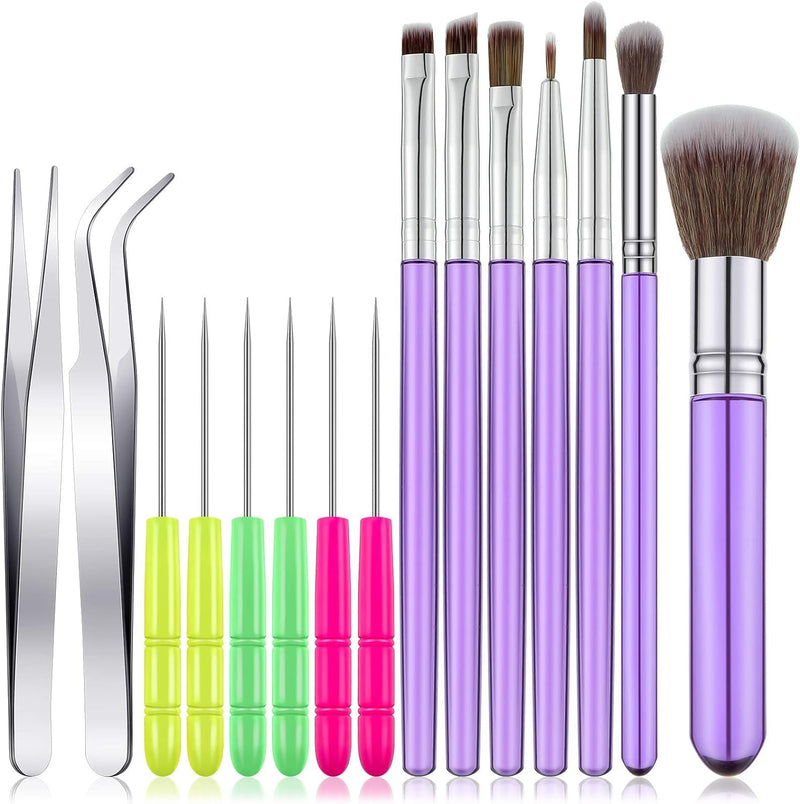 15 Pieces Cake Decorating Tool Set Include Cookie Decoration Brushes Cookie Scriber Needles Sugar Stir Needles Elbow and Straight Tweezers for Cookie Cake Fondant Decoration Supplies(Purple)