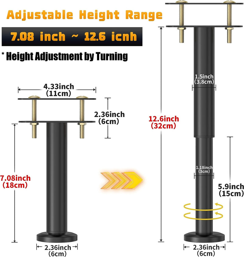 4 Pcs Adjustable Height Bed Support Legs 7.08-12.6 Inch, Bed Frame Center Support Legs for Bed Frame/Bed Center Slat/Furniture, Heavy Duty Metal Bed Replacement Legs Bed Slats Support Legs