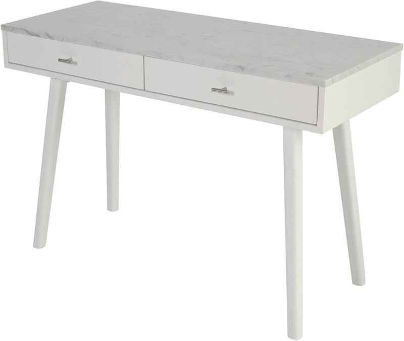 Bianco Viola 44" Rectangular Italian Carrara White Marble Writing Desk with White Legs