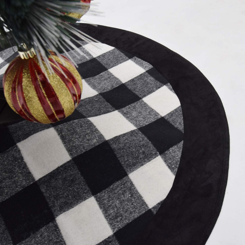 Buffalo Check Plaid Yarn-Dyed Weaving Style Center,Black Ultra Suede Border, Christmas Tree Skirt,Xmas Christmas Holiday Party Decorations - 50Inch