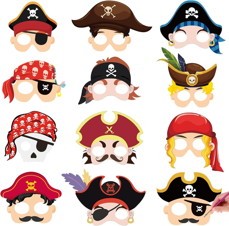 48 Pcs Halloween Pirate Party Favors Paper Crafts Pirate Masks Kids Art and Craft Kits DIY Blank Eye Masks